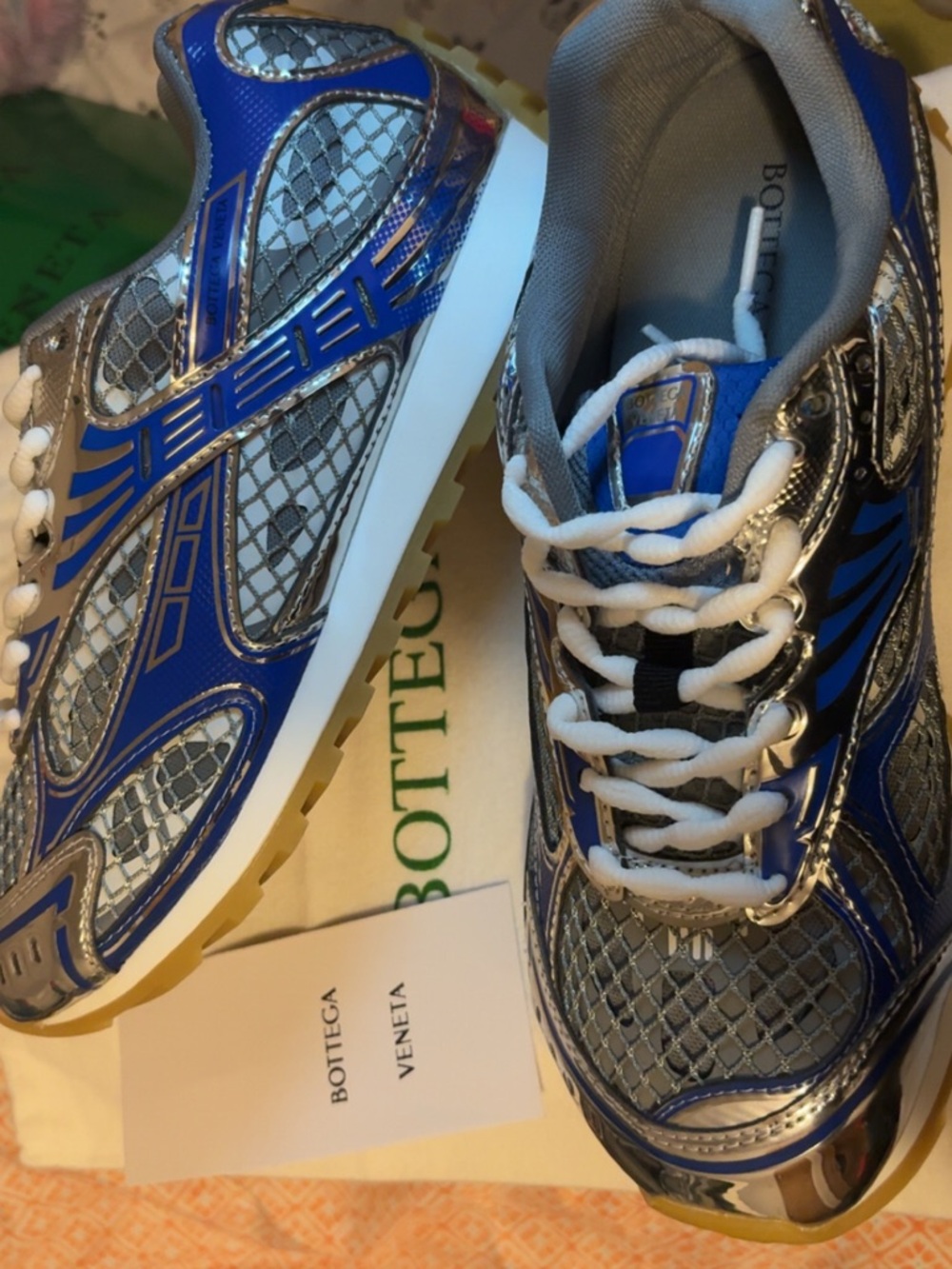 Bottega Veneta Men's Blue and Silver Mesh Runner Sneakers